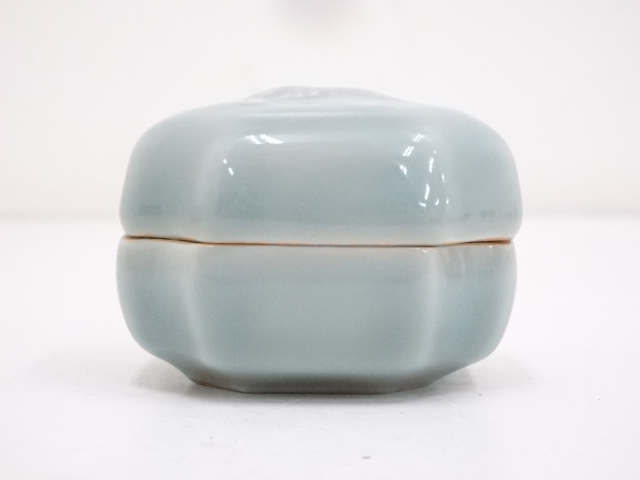 和食器　茶懐石　京焼　加藤渓山作　砧青磁　捻小附　五客　共箱　V　9314 和食器 茶懐石 京焼 加藤渓山作 砧青磁 捻小附 五客 共箱 V 9314